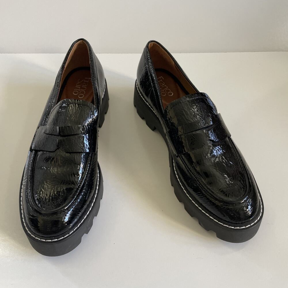 Franco Sarto Balin Penny Loafer Womens Size 8.5 Black Lug Sole Platform Chunky